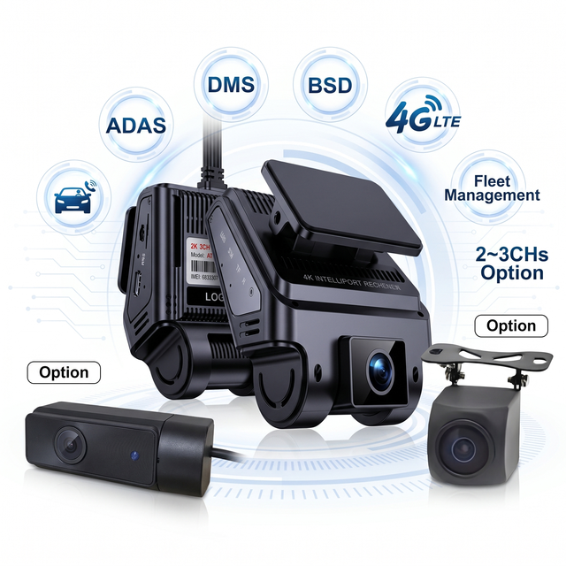 Custom OEM AI Fleet Management Car Dash Camera 4G GPS WiFi 3 Channels 2K 1440P Video Recorder with ADAS DMS BSD Face Recognition