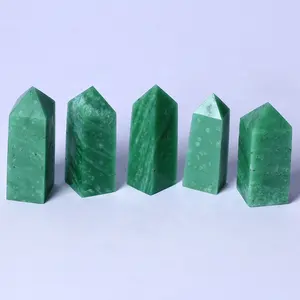 หินคริสตัลธรรมชาติบำบัดสำหรับตกแต่งบ้าน,หินหยกหอคอยจิตวิญญาณสีเขียวสำหรับตกแต่งบ้าน