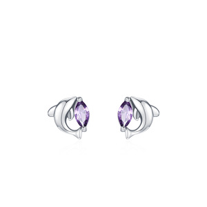 Pendientes de delfín personalizables en plata de ley S925 con circonita morada talla marquesa, versión cobre, con temática oceánica, exclusivamente para mujer - Product Image 1