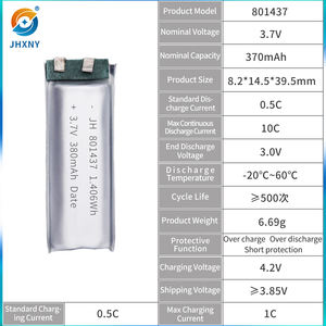 תעודת kc נטענת 3.7v 801437 l-ion gps גפ אוזניות <span class=keywords><strong>370mah</strong></span> ליתיום פולימר חבילה 500 מחזורים 1 שנה - Product Image 6