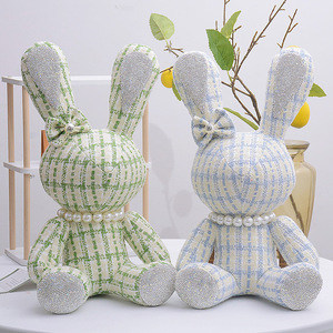 Sıcak satış elmas tavşan kumaş bebek el yapımı hediyeler sevimli uzun kulak dolması lüks kristal çivili Studded peluş Bunny oyuncak - Product Image 4