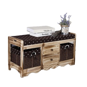 Factory Footstool Shoe Changing <strong>Bench</strong> <strong>with</strong> Rattan <strong>Basket</strong> - Product Image 1