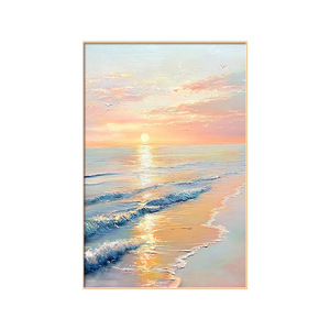 Sunrise Seascape Oil Painting Framed 3D Effect Wall <b>Art</b> For Living Room Entryway Decor - Product Image 5
