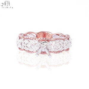 Anillo de compromiso exclusivo de oro macizo de 18 quilates con diseño hueco de dos colores y diamantes naturales auténticos, con engaste semimontado, para boda de mujer. - Product Image 1