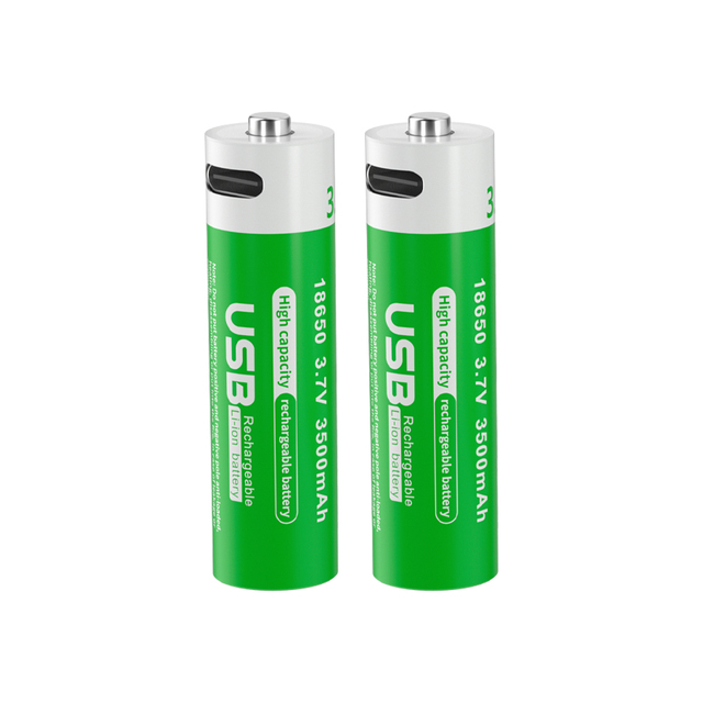 PUJIMAX 2PCS 18650 Battery 3500mAh USB Type C Rechargeable 3.7V Lithium Ion 13000mWh Cylindrical Cylindrical Battery