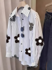 Blusa de Alta Calidad con Estampado Floral para Mujer, Manga Larga, Botones, Tejido Transpirable, Estilo Casual para Otoño y Primavera, Logotipo en la Parte Delantera - Product Image 1