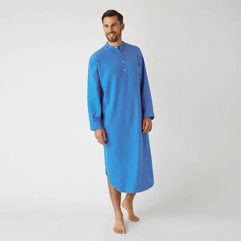 이슬람 남성 잠옷 긴 소매 버튼 일반 아랍 셔츠 남성 Thobe 드레스