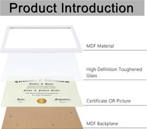 Cadre <span class=keywords><strong>photo</strong></span> en bois 8,5x11 <span class=keywords><strong>avec</strong></span> <span class=keywords><strong>verre</strong></span> trempé - Cadre d'affichage rose pour récompenses, diplômes et certificats d'enfants - Product Image 4