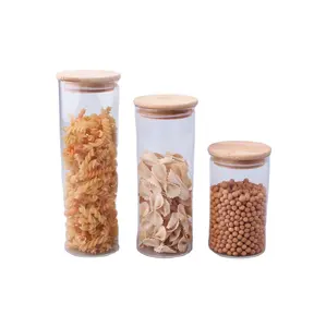 Best Suppliers transparent high borosilicate glass storage jar and canister with bamboo lid for kitchen freshness preservation