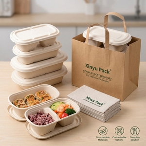 Boîte alimentaire écologique en bagasse, couvercle de boîte à lunch jetable en pulpe de canne à sucre, résistante à l'huile, empilable, type bento, pour sushis, compatible micro-ondes - Product Image 1
