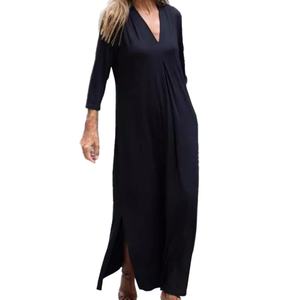 Vestido Largo de Punto con Cuello en V, Manga Tres Cuartos, Color Sólido, Casual, de Alta Calidad, Personalizado al por Mayor, OEM - Product Image 2