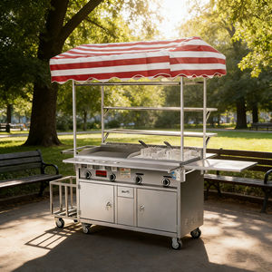 Carrito de Comida Móvil de Acero Inoxidable con 4 Ruedas, Parrilla con Calentador Incorporado, Resistente a la Oxidación, 1 Año de Garantía para Uso en Exteriores - Product Image 1