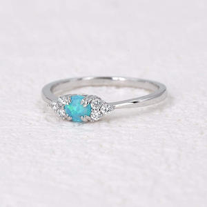 T0598 Silver Women's Engagement <b>Ring</b> With <b>Blue</b> <b>Opal</b> And Round Brilliant Cut Natural Diamonds G Color - Product Image 3
