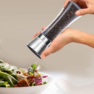 Molinillo de especias de cocina redondo, transparente, 200ml, molinillo de pimienta de vidrio con tapa de acero inoxidable cepillado y cuchillas de cerámica, venta al por mayor - Product Image 6