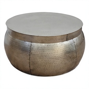 Antique Design Metal Hammered Golden Round Coffee <b>Table</b> Eco-Friendly Portable Home Living Room Decorative Furniture - Product Image 1