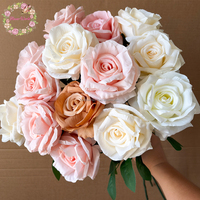Rose artificielle en soie beige, blanche et rose à tête unique de haute qualité pour arrangements floraux de mariage en gros