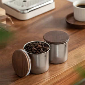 Custom Stainless Steel Airtight Kitchen Storage Container Tea Sugar Coffee <b>Canister</b> <b>Set</b> With Wood Lid - Product Image 1