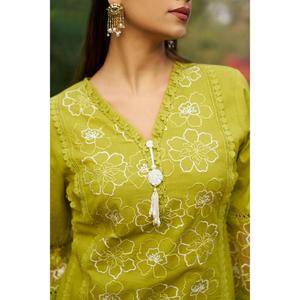 Conjunto Kurti y Salwar de algodón puro bordado con cuello en V para mujer, más vendido, para uso diario, oficina y ocasiones festivas, disponible para la venta. - Product Image 4