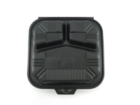 Boîte à hamburger jetable à emporter, 8x8 pouces, 3 compartiments, en plastique, avec couvercle transparent noir