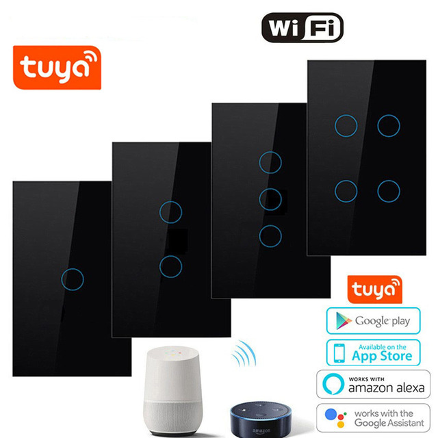 Smart Life 120 With Neutral Tuya WiFi Bluetooth Light Voice Control Switch No Neutral Electric Wall Smart Touch Switches