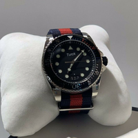 Montre Chronographe à Quartz pour Homme Turck Simple Duplex avec Cristal Saphir, Bracelet en Nylon, Boîtier en Acier Inoxydable, Résistance à l'Eau 200m, 45mm