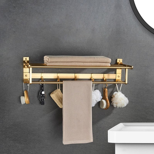 Set di Accessori Bagno di Lusso in Alluminio Spaziale Oro Spazzolato, Montaggio a <span class=keywords><strong>Parete</strong></span>, Antiruggine, Kit Hardware per Toilette <span class=keywords><strong>da</strong></span> Hotel con Portasciugamani - Product Image 4