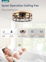 Ventilateur de plafond encastré de 20 pouces avec lumière et télécommande, ventilateur de plafond à profil bas, ventilateur lumineux noir et or pour chambre à coucher