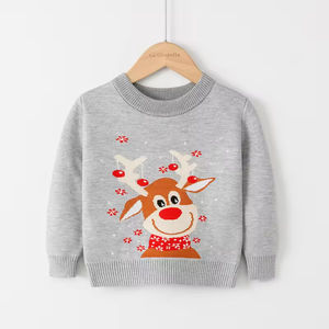 Vêtements d'automne et d'hiver pour enfants, pull à col rond pour tout-petits, pulls à motifs de dessins animés, pull de Noël tricoté pour enfants - Product Image 2