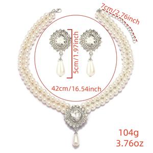 Luxury Vintage Imitation <b>Pearl</b> Jewelry Set for Wedding Engagement Elegant Double-Layer <b>Necklace</b> with Pendant <b>and</b> <b>Pearl</b> <b>Earrings</b> - Product Image 3