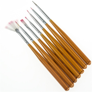 Kit de 7 pinceaux à ongles en nylon avec manche en bois, pour liner, forme éventail, stylo de photothérapie, peinture couleur, dessin floral, manucure - Product Image 2