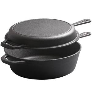 Vente directe usine – Poêle double combinée 2-<span class=keywords><strong>en</strong></span>-1 <span class=keywords><strong>en</strong></span> <span class=keywords><strong>fonte</strong></span> pré-culottée pour la cuisson - Product Image 1