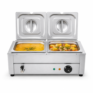 Calentador de Sopa Comercial Eléctrico, Baño María de 2 Recipientes, Calentador de Alimentos de Acero Inoxidable con Grifo de Drenaje para Restaurante Buffet - Product Image 1