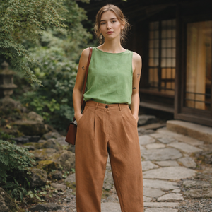 <span class=keywords><strong>Pantaloni</strong></span> Lunghi in <span class=keywords><strong>Lino</strong></span> <span class=keywords><strong>Marrone</strong></span> su Misura, Comodi e Larghi per Donna, Fornitore <span class=keywords><strong>di</strong></span> Alta Qualità <span class=keywords><strong>di</strong></span> Abbigliamento Femminile - Product Image 5