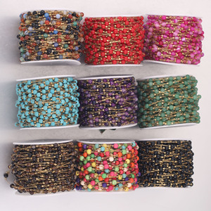 Chaîne en acier inoxydable plaqué or PVD avec perles rondes en pierres semi-précieuses naturelles espacées pour bracelet et collier DIY - Product Image 2