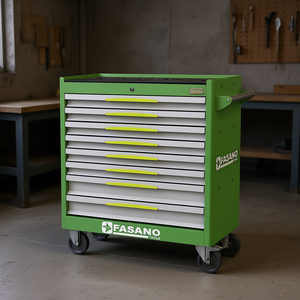 Armoire à outils roulante Fasano Tools à 7 tiroirs, verte, avec roulettes, pour le rangement en atelier - Product Image 3