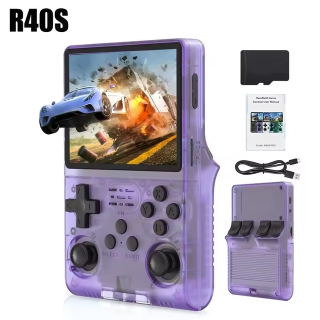 R40S Pro Retro Game Console with Open Source Linux System 3.5'' IPS Screen Double Joystick Handheld Video Game Player