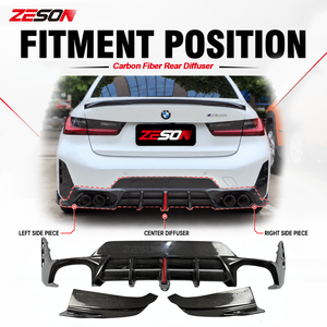ZESON Carbon Fiber AE Style Rear <strong>Diffuser</strong> Valance Apron for BMW G20 G21 M340i LCI 2022-2026 - Product Image 5