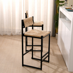 Honey <b>Bar</b> <b>Stools</b> Set Of 2 Paper Rope Weave With <b>Back</b> For Kitchen Island <b>Bar</b> Counter - Product Image 2