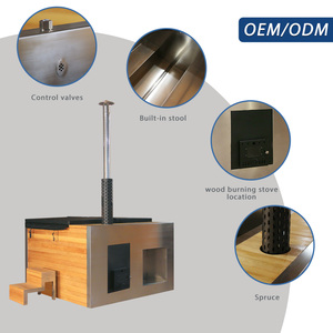 Bain à remous de luxe pour 4 personnes, design moderne, extérieur, en bois de pruche, avec revêtement en acier inoxydable, chauffé au bois, pour jardin, villa, relaxation et bien-être - Product Image 3