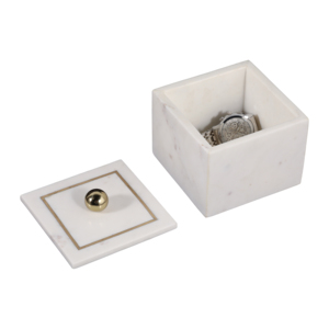 Scatola Portagioie Minimalista in Marmo con Coperchio Intarsiato in Ottone, Decorazione per la Casa - Product Image 2