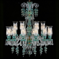Lustre vintage en verre artistique vert, style bougie, luminaire suspendu décoratif pour salle de banquet, villa, éclairage de salle de mariage