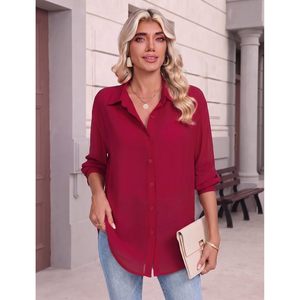 Blusa de Gasa para Mujer, con Botones, Manga Larga, Estampado Floral, Cuello Camisero, Elegante, Informal, para el Trabajo - Product Image 3