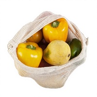 Sacs alimentaires en coton biologique à rayures en maille filet avec poignées et fermeture à cordon, petite taille, origine Chine, sacs de courses portables pour