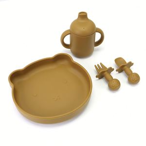 Juego de Platos de Silicona de Grado Alimenticio para Bebés con Succión, Baberos para Niños, Vajilla con Diseño de Oso de Dibujos Animados, Libre de BPA - Product Image 2