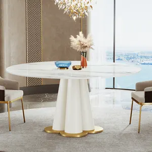 Tribesigns moderno tavolo da pranzo rotondo in ardesia di lusso di fascia alta da 150cm 6-8 posti con base di trifoglio fortunato