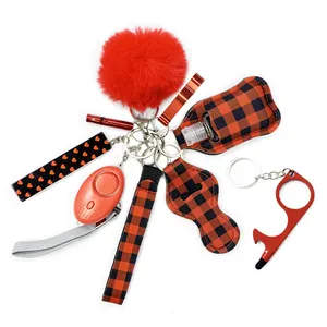 Custom Woman Self Defense Keychain Kit self defense supplies Safety Keychain Set Self Defence Tools Keyring PU Key Chain Set