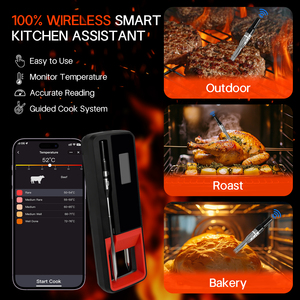 Không dây thông minh kỹ thuật số thịt Nhiệt kế thép không gỉ thăm dò LCD hiển thị báo động cho nhà bếp BBQ sử dụng bền kim loại xây dựng - Product Image 3