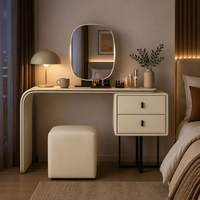 Table de toilette moderne minimaliste en chêne massif, durable, avec tiroirs de rangement, en cuir crème de luxe, pour chambre à coucher