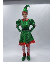 Costume d'elfe de danse de salon unisexe pour adulte fait main - Kit complet réfléchissant en Spandex/Coton pour performance avec robe, chapeau, gants, chaussures et chaussettes