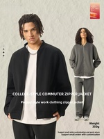 Veste Homme Automne Vintage Ample en Coton Polaire 350G avec Fermeture Éclair Col Rond Manches Classiques |   Baseball transfrontalier